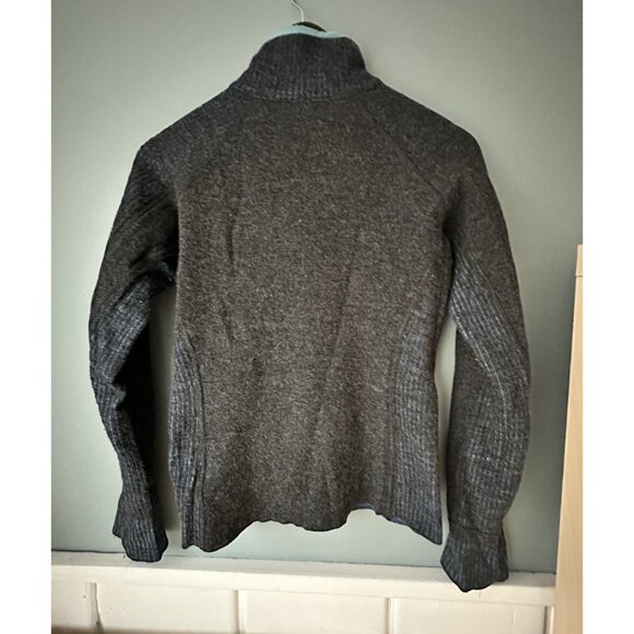 Mountain Hardwear Gray & Blue Sarafin Zip Up Sweater size S/P Wool Blend Hike - Picture 6 of 6